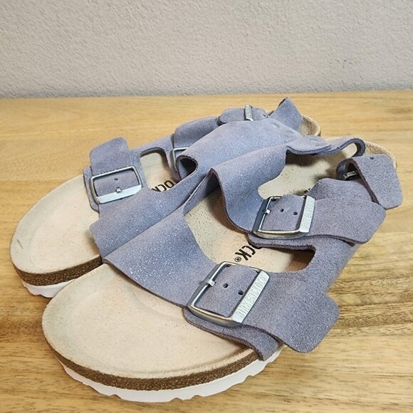 Birkenstock Arizona Slide Sandal (Women) - Faded Purple  Birkenstock Arizona Sandals Womens Size 6 39 Purple Suede Two Strap Slides